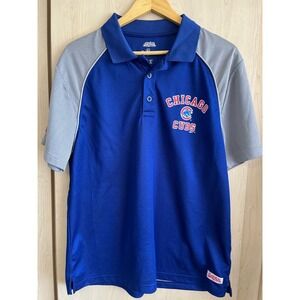 Stitches Mens Large Gray and Blue Chicago Cubs Short Sleeve Collared‎ Shirt